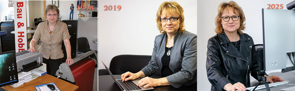 Der Lauf der Zeit Kerstin Wenzel-Brückner im Jahr 1998, beim Start ihres Business und im Jahr 2019
